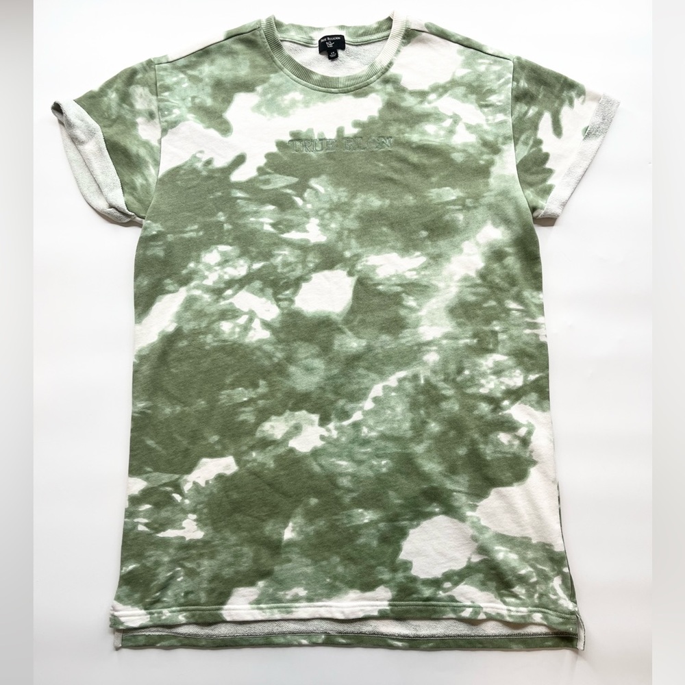 True Religion Tee Dress Womens Large Desert Pine Green Tie Dye Sweat Dress